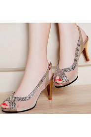 Women's Shoes Synthetic/Patent Leather/Tulle Stiletto Heel Peep Toe Sandals Party & Evening/Dress/Casual Silver/Gold