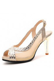 Women's Shoes Synthetic/Patent Leather/Tulle Stiletto Heel Peep Toe Sandals Party & Evening/Dress/Casual Silver/Gold