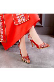 Women's Wedding Shoes Heels / Chinese Vintage Style Pointed Toe Wedding Shoe / Red