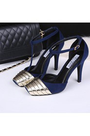 Women's Shoes Fabric Stiletto Heel Heels / Square Toe Sandals Party & Evening / Dress / Casual Blue / Black and Gold /