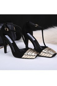 Women's Shoes Fabric Stiletto Heel Heels / Square Toe Sandals Party & Evening / Dress / Casual Blue / Black and Gold /