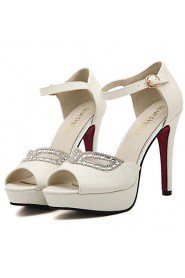 Women's Crystal Peep Toe Platform Stiletto Heel Shoe /White / Almond