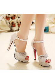 Women's Crystal Peep Toe Platform Stiletto Heel Shoe /White / Almond