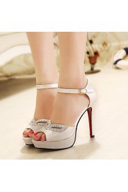 Women's Crystal Peep Toe Platform Stiletto Heel Shoe /White / Almond