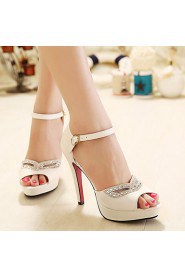 Women's Crystal Peep Toe Platform Stiletto Heel Shoe /White / Almond