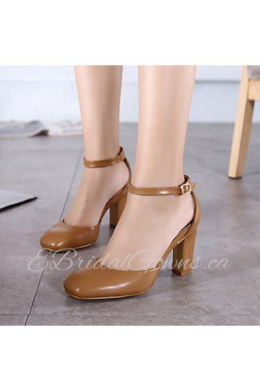 Women's Shoes Leatherette Chunky Heel Round Toe Heels Dress Black / Brown