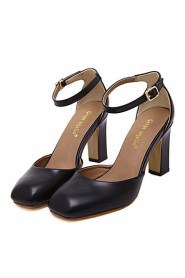 Women's Shoes Leatherette Chunky Heel Round Toe Heels Dress Black / Brown