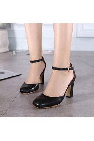 Women's Shoes Leatherette Chunky Heel Round Toe Heels Dress Black / Brown