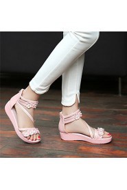 Women's Shoes Wedge Heel Wedges / Ankle Strap Sandals Party & Evening / Dress / Casual Blue / Pink / Beige