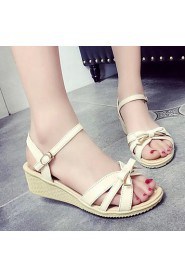 Women's Shoes Leatherette Wedge Heel Peep Toe / Round Toe Sandals Outdoor / Casual Blue / Beige