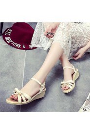 Women's Shoes Leatherette Wedge Heel Peep Toe / Round Toe Sandals Outdoor / Casual Blue / Beige