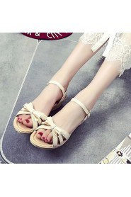 Women's Shoes Leatherette Wedge Heel Peep Toe / Round Toe Sandals Outdoor / Casual Blue / Beige