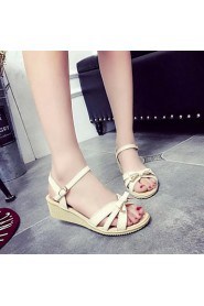 Women's Shoes Leatherette Wedge Heel Peep Toe / Round Toe Sandals Outdoor / Casual Blue / Beige