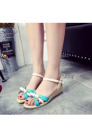 Women's Shoes Leatherette Wedge Heel Peep Toe / Round Toe Sandals Outdoor / Casual Blue / Beige