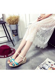 Women's Shoes Leatherette Wedge Heel Peep Toe / Round Toe Sandals Outdoor / Casual Blue / Beige