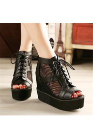 Women's Shoes Leatherette Wedge Heel Wedges / Heels / Peep Toe Heels Outdoor / Casual Black / White