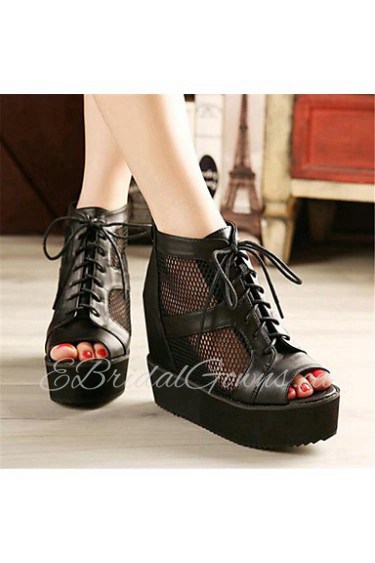 Women's Shoes Leatherette Wedge Heel Wedges / Heels / Peep Toe Heels Outdoor / Casual Black / White