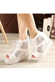 Women's Shoes Leatherette Wedge Heel Wedges / Heels / Peep Toe Heels Outdoor / Casual Black / White