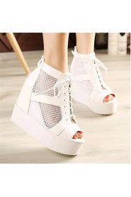 Women's Shoes Leatherette Wedge Heel Wedges / Heels / Peep Toe Heels Outdoor / Casual Black / White