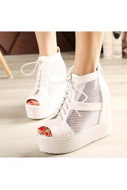 Women's Shoes Leatherette Wedge Heel Wedges / Heels / Peep Toe Heels Outdoor / Casual Black / White