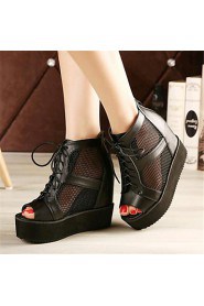 Women's Shoes Leatherette Wedge Heel Wedges / Heels / Peep Toe Heels Outdoor / Casual Black / White