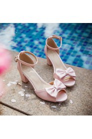 Women's Shoes Leatherette Chunky Heel Peep Toe Sandals Outdoor / Office & Career / Party & Evening Blue / Pink / White