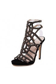 Women's Shoes Fleece Stiletto Heel Open Toe Sandals Party & Evening / Dress Black