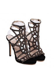 Women's Shoes Fleece Stiletto Heel Open Toe Sandals Party & Evening / Dress Black