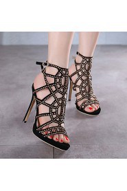 Women's Shoes Fleece Stiletto Heel Open Toe Sandals Party & Evening / Dress Black