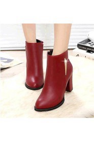 Women's Shoes Leatherette Chunky Heel Combat Boots Boots Outdoor / Casual Black / Red / Burgundy