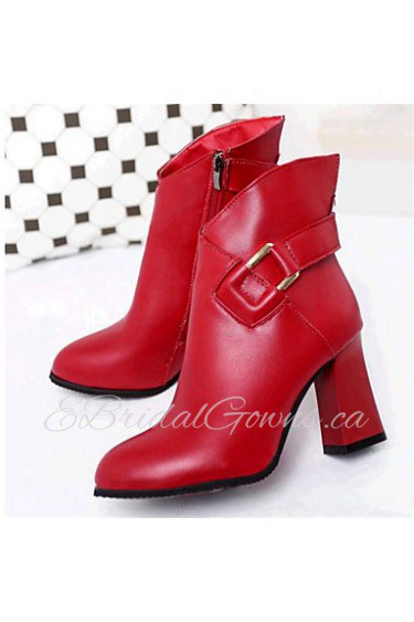 Women's Shoes Leatherette Chunky Heel Fashion Boots / Combat Boots Boots Outdoor / Casual Black / Red