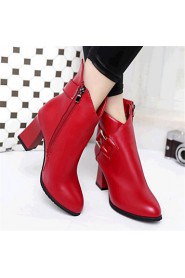 Women's Shoes Leatherette Chunky Heel Fashion Boots / Combat Boots Boots Outdoor / Casual Black / Red