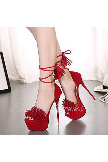 Women's Shoes Fleece Stiletto Heel Open Toe Sandals Party & Evening / Dress Black / Red