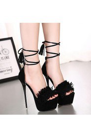 Women's Shoes Fleece Stiletto Heel Open Toe Sandals Party & Evening / Dress Black / Red