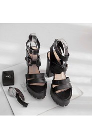 Women's Shoes Chunky Heel Heels/Platform/Open Toe Sandals Dress Black/White