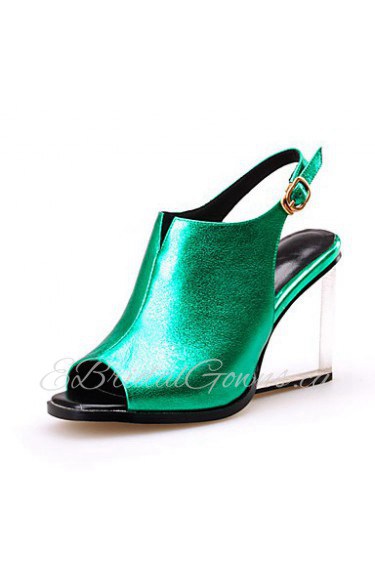 Women's Shoes Cowhide Wedge Heel Wedges / Heels / Peep Toe / Slingback Sandals / Heels Outdoor / Party