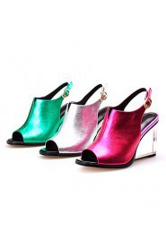 Women's Shoes Cowhide Wedge Heel Wedges / Heels / Peep Toe / Slingback Sandals / Heels Outdoor / Party