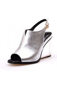 Women's Shoes Cowhide Wedge Heel Wedges / Heels / Peep Toe / Slingback Sandals / Heels Outdoor / Party