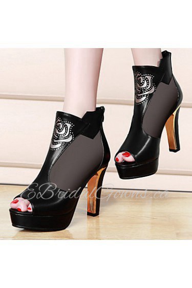 Women's Shoes Leatherette Stiletto Heel Heels Sandals Office & Career / Party & Evening / Dress Black / White