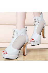 Women's Shoes Leatherette Stiletto Heel Heels Sandals Office & Career / Party & Evening / Dress Black / White