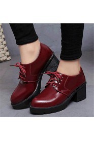 Women's Shoes Leatherette Chunky Heel Heels Heels Outdoor / Casual Black / Burgundy