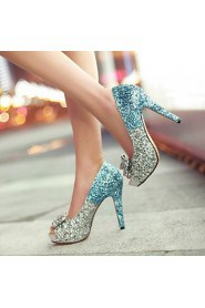 Women's Shoes Glitter Stiletto Heel Heels / Peep Toe / Platform Sandals Wedding / Party & Evening / Casual Blue