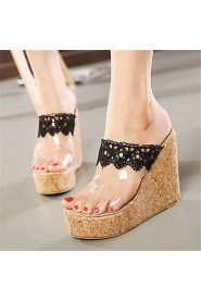 Women's Shoes Leatherette Wedge Heel Wedges / Heels Sandals / Slippers Outdoor / Casual Black / White