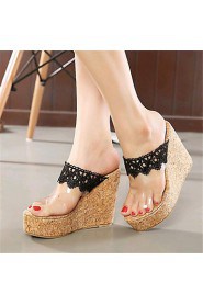 Women's Shoes Leatherette Wedge Heel Wedges / Heels Sandals / Slippers Outdoor / Casual Black / White