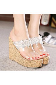 Women's Shoes Leatherette Wedge Heel Wedges / Heels Sandals / Slippers Outdoor / Casual Black / White