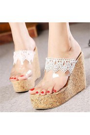 Women's Shoes Leatherette Wedge Heel Wedges / Heels Sandals / Slippers Outdoor / Casual Black / White