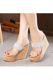 Women's Shoes Leatherette Wedge Heel Wedges / Heels Sandals / Slippers Outdoor / Casual Black / White