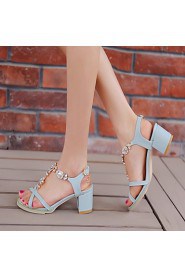 Women's Shoes Leatherette Chunky Heel Peep Toe Sandals Outdoor / Office & Career / Casual Black / Pink / Almond