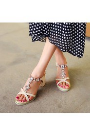 Women's Shoes Leatherette Chunky Heel Peep Toe Sandals Outdoor / Office & Career / Casual Black / Pink / Almond