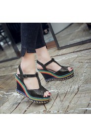 Women's Shoes Wedge Heel Wedges / Peep Toe Sandals Party & Evening / Dress / Casual Black / Blue / Yellow / Gray